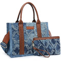 Denim Tote Bag For Women Top Handle Satchel Purse Boho Shoulder Handbags With Wristlet