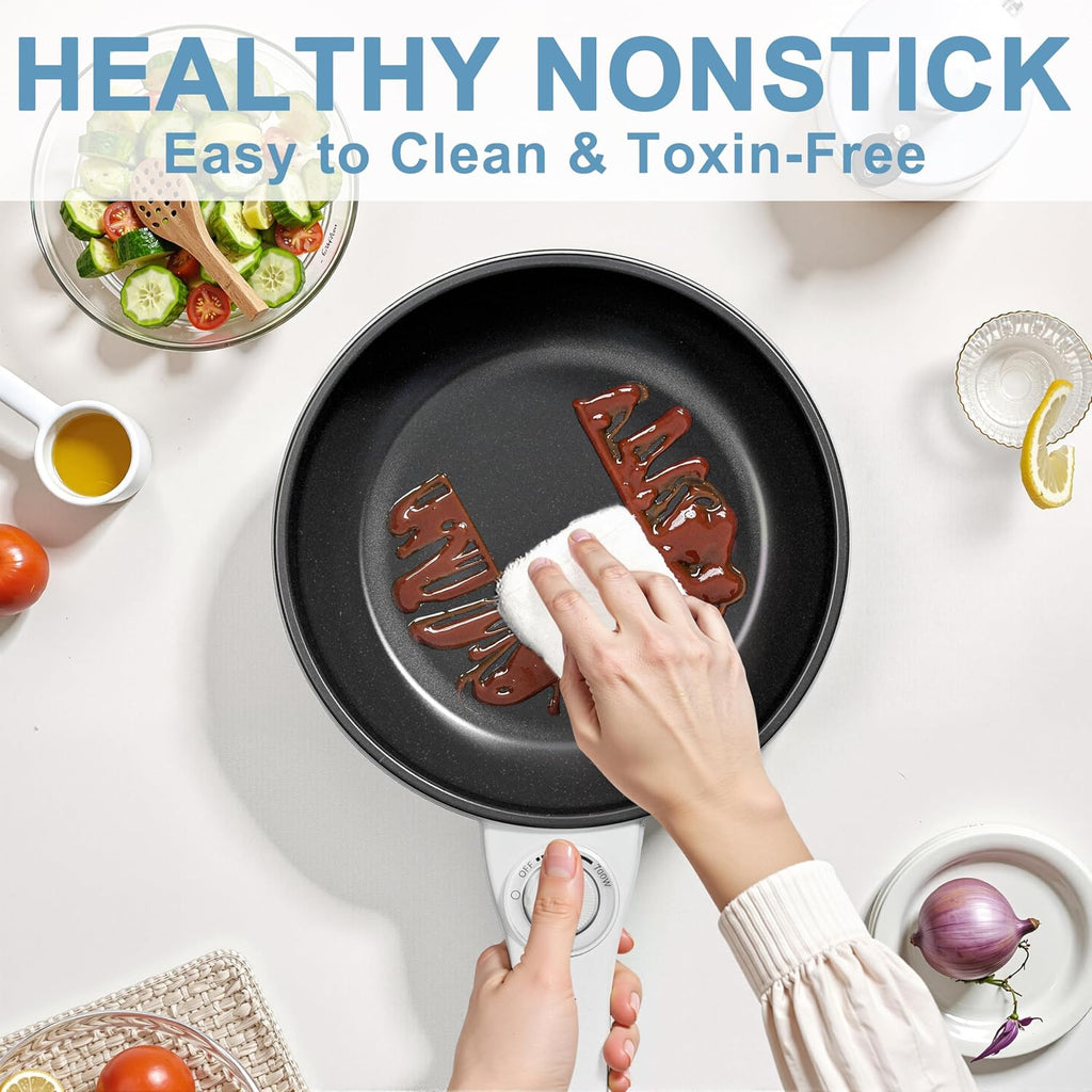 Dezin Hot Pot Electric Upgraded, Non-Stick Sauté Pan, Rapid Noodles Electric Pot, 1.5L Mini Portable Hot Pot For Steak, Egg, Fried Rice, Ramen, Oatmeal, Soup With Power Adjustment
