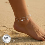 Gold/Sterling Silver Anklet Bracelets for Women Waterproof, Non Tarnish 925 Sterling Sliver Plated Heart Evileye Butterfly Charm, Dainty Summer Beach Anklets for Women, Beach Vacation Bikini Outfits for Her Mom