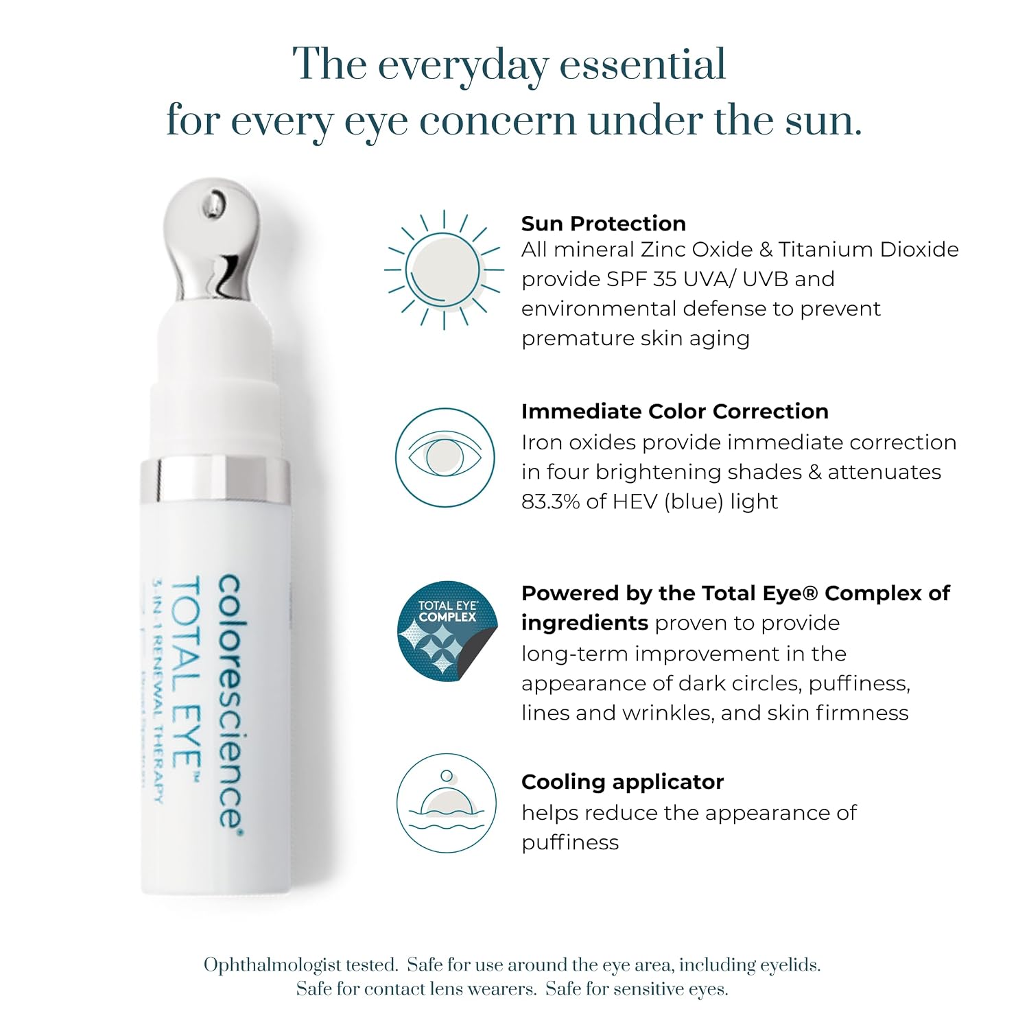 Colorescience Total Eye 3-In-1 Renewal Therapy Spf 35, Broad Spectrum Uva/Uvb, Clinically Proven Color Correction & Brightening, Cooling Applicator For Puffiness