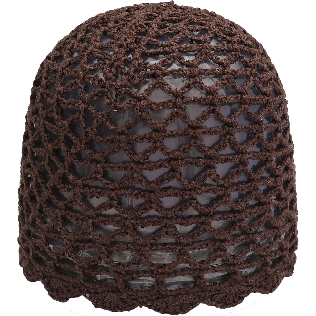 Zlyc Women Crochet Beanie Handmade Knit Flower Shiny Summer Vintage Skull Hat