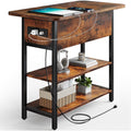 Yoobure End Table With Charging Station, Flip Top Side Table With Usb Ports And Outlets, Sofa Couch Table Bedside Table For Living Room Bedroom, Narrow Nightstand With Storage Shelves For Small Space