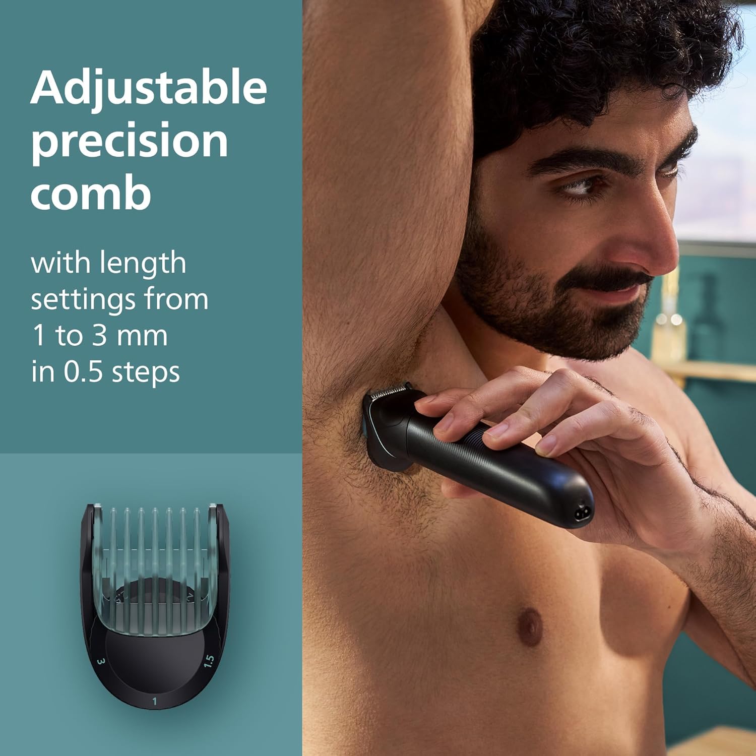 Philips Norelco Body Groomer 5000 Series, Intimate Hair Shaver & Trimmer for Men with Interchangeable & Adjustable Full Body Trim & Shave Heads, 100% Showerproof, BG5490/50