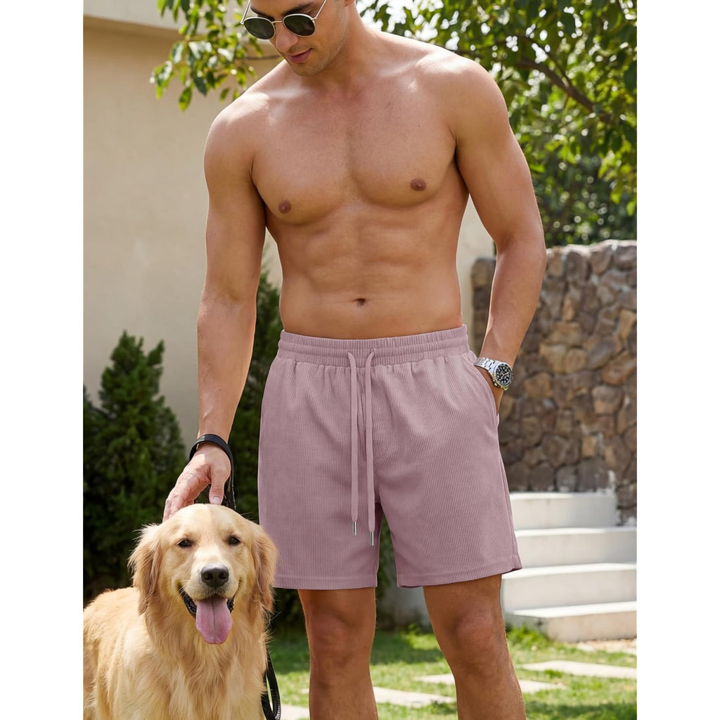 Tacvasen Men'S Corduroy Casual Shorts 6" Inseam For Summer Beach Vacation | Elastic Waist,Drawstring,Pockets,Corduroy Texture,Casual Fit 6 Inch Inseam,Lightweight Shorts For Summer Beach,Soft Lounging