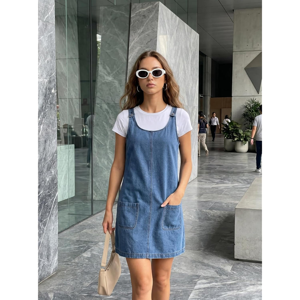 Dokotoo Womens Sleeveless Casual Denim Dress Western Cowgirl Outfits Jean Overall Dress