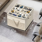 Shoe Organizer For Closet, Foldable Shoe Storage With Adjustable Dividers | Fabric Shoe Storage Organizer Box Bin With Adjustable Dividers And Clear Cover, Fits Up To 16-32 Pairs