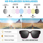 Polarized Sunglasses Fit Over Glasses for Women, UV400 Protection Trendy Square Womens Mens Shades Sun Glasses A04 Gradient Purple Frame/Grey Lens