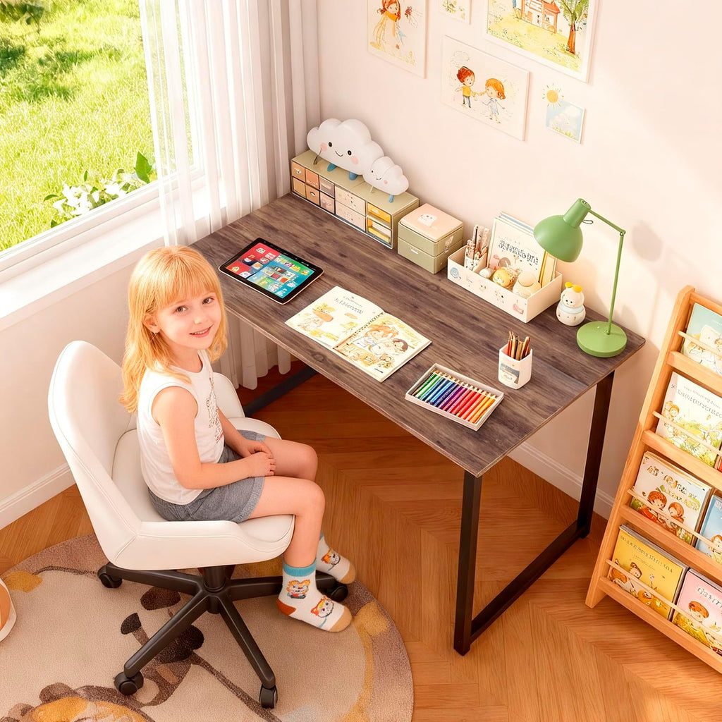 Paylesshere | 32 Inch Computer Desk | Brown | Office Desk With Metal Frame, Adjustable Feet | Water-Resistant, Scratchproof Surface | Sturdy Writing Table For Home Office Or Study | Pack Of 1