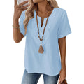 Lomon Womens Short Sleeve Tops Cotton Linen Shirts Loose Casual V Neck Lace Blouses Summer Vacation Clothes