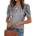 Zeagoo Blouse For Women Dressy Casual Puff Short Sleeve Boho Tops Fashion Floral Crew Neck Tunic Shirts Summer Clothes
