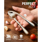Zulay Kitchen Premium Garlic Press Set - Rust Proof Professional Garlic Mincer Tool - Easy-Squeeze, Easy-Clean With Soft, Ergonomic Handle - Silicone Garlic Peeler & Brush (Silver)