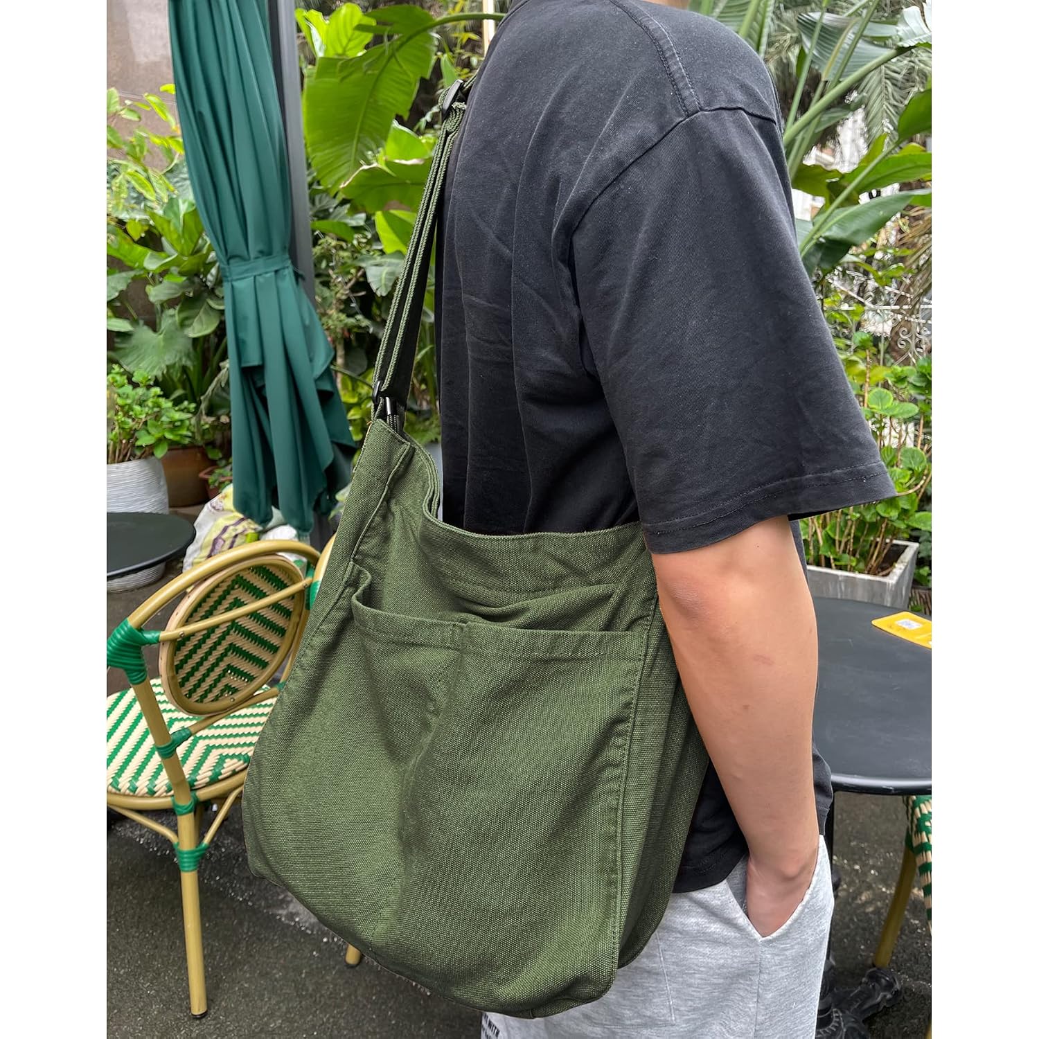 Canvas Hobo Crossbody Shoulder Tote Bag For Women And Men W/Multi-Pocket Casual Purse Messenger Bags Travel Work