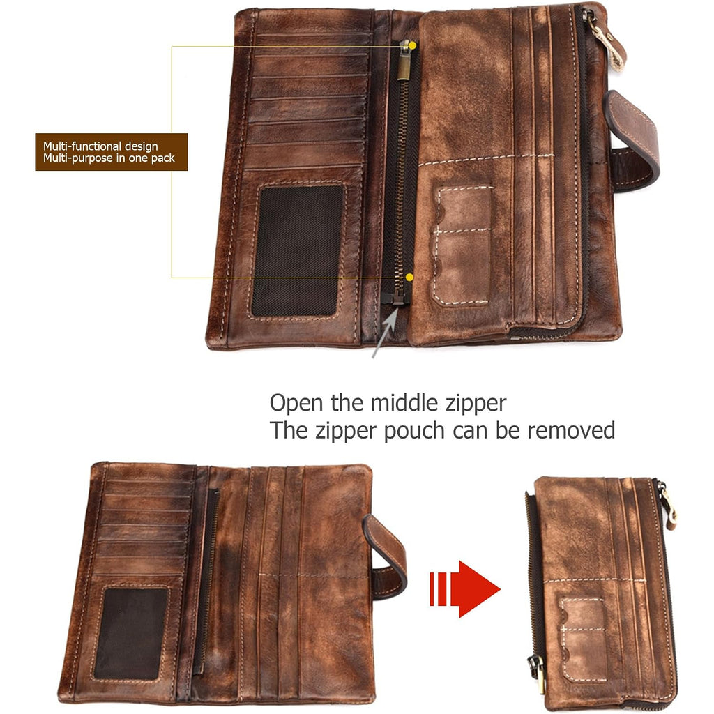 Genuine Leather Rfid Long Wallet For Women, Checkbook Card Holder | 18 Card Slots, Id Windows, Bill Pockets And Rfid Blocking Organize Cash, Cards, Receipts And Travel Documents
