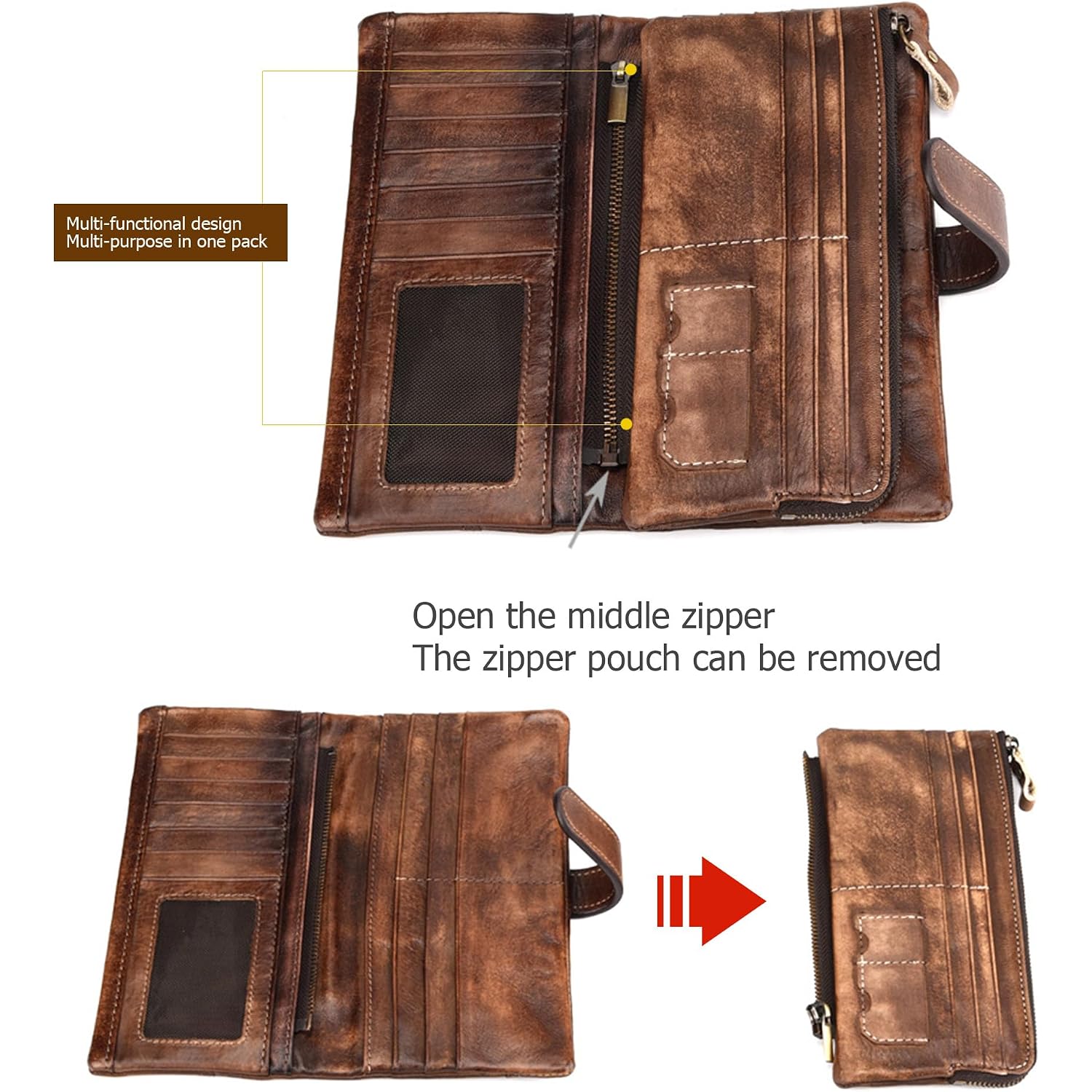 Genuine Leather Rfid Long Wallet For Women, Checkbook Card Holder | 18 Card Slots, Id Windows, Bill Pockets And Rfid Blocking Organize Cash, Cards, Receipts And Travel Documents