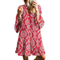 Selink Womens Long Sleeve Dresses Casual V Neck Tribal Print Button Flowy Boho Mini Beach Dress