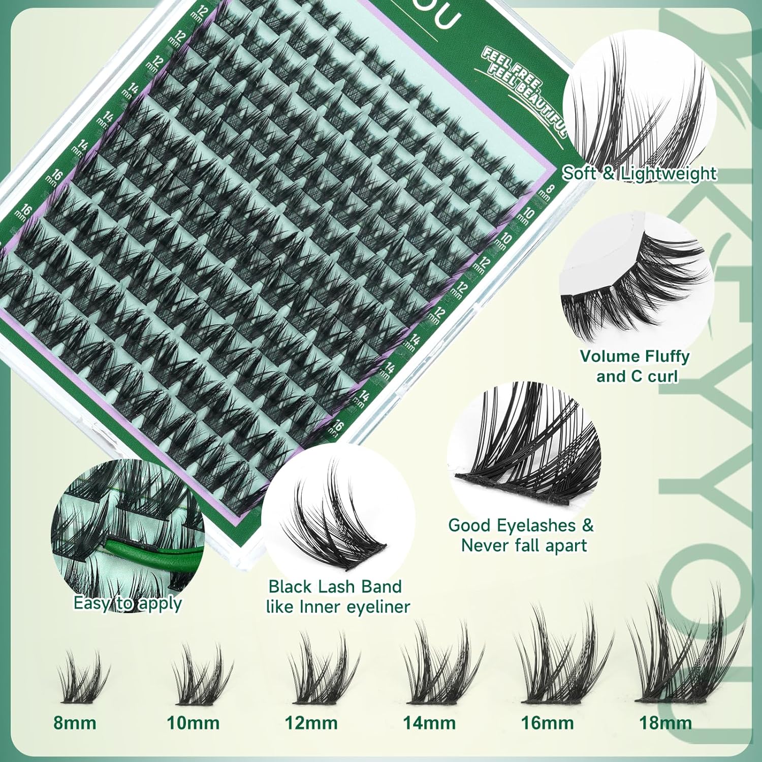 KEYYOU Lash Clusters Manga Lashes 8-18mm C Curl Wispy Eyelash Clusters Ultra-Thin Natural Lashes Cluster with Spike Eyelash Extensions Fairy False Eyelashes individual at home（F04,8-18mm）