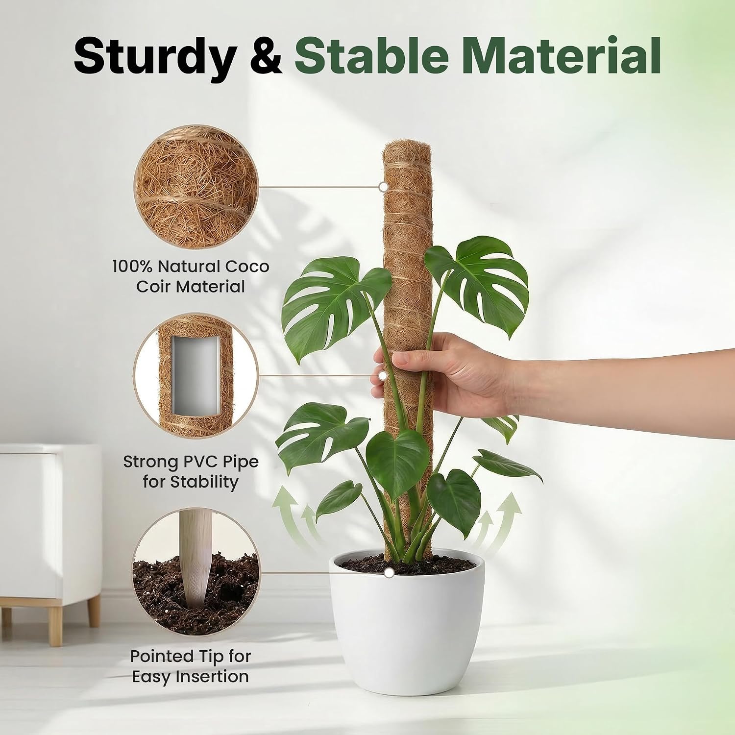 4 Pack 16" Moss Pole Monstera Plant Support - Stackable Up To 48" - Plant Stakes For Indoor Climbing Plants Potted - Tall Coco Coir Pole Sticks & Accessories For Monstera, Pothos & Philodendron