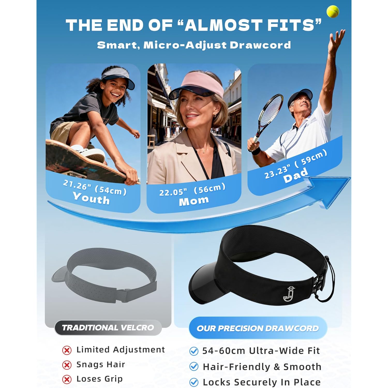 Transparent Sun Visor Hat for Women Men - UPF 50+ Clear Brim Adjustable Drawstring for Golf Tennis Pickleball