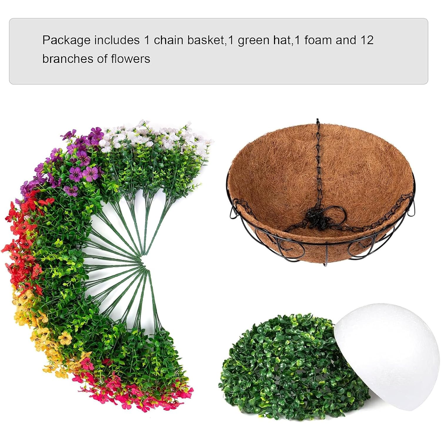 Artificial Faux Hanging Plants Flowers Basket For Summer Outdoor Outside Decoration, Fake Silk Uv Sun Resistant Look Real Colorful Daisy Eucalyptus For Porch Home Patio Balcony Yard