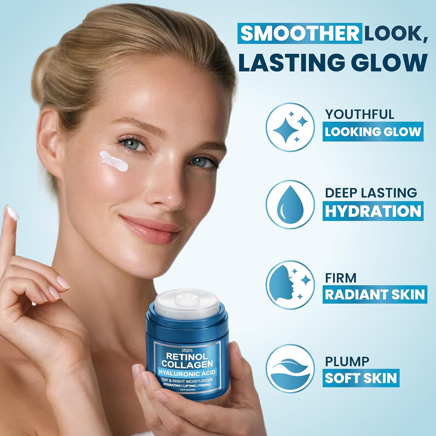Retinol Cream For Face - Anti-Aging Moisturizer Wrinkle Cream With Collagen & Hyaluronic Acid - Face & Neck Moisturizer For Firming, Hydration & Smooth Skin - Day & Night Skin Care For Women & Men