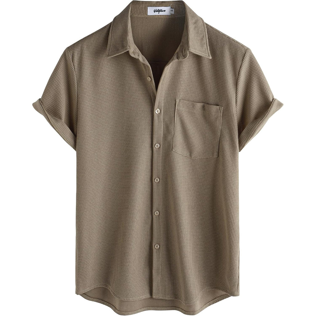 Vatpave Mens Casual Waffle Shirt Short Sleeve Button Down Summer Shirts Loose Fit Beach Shirts