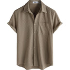 Vatpave Mens Casual Waffle Shirt Short Sleeve Button Down Summer Shirts Loose Fit Beach Shirts