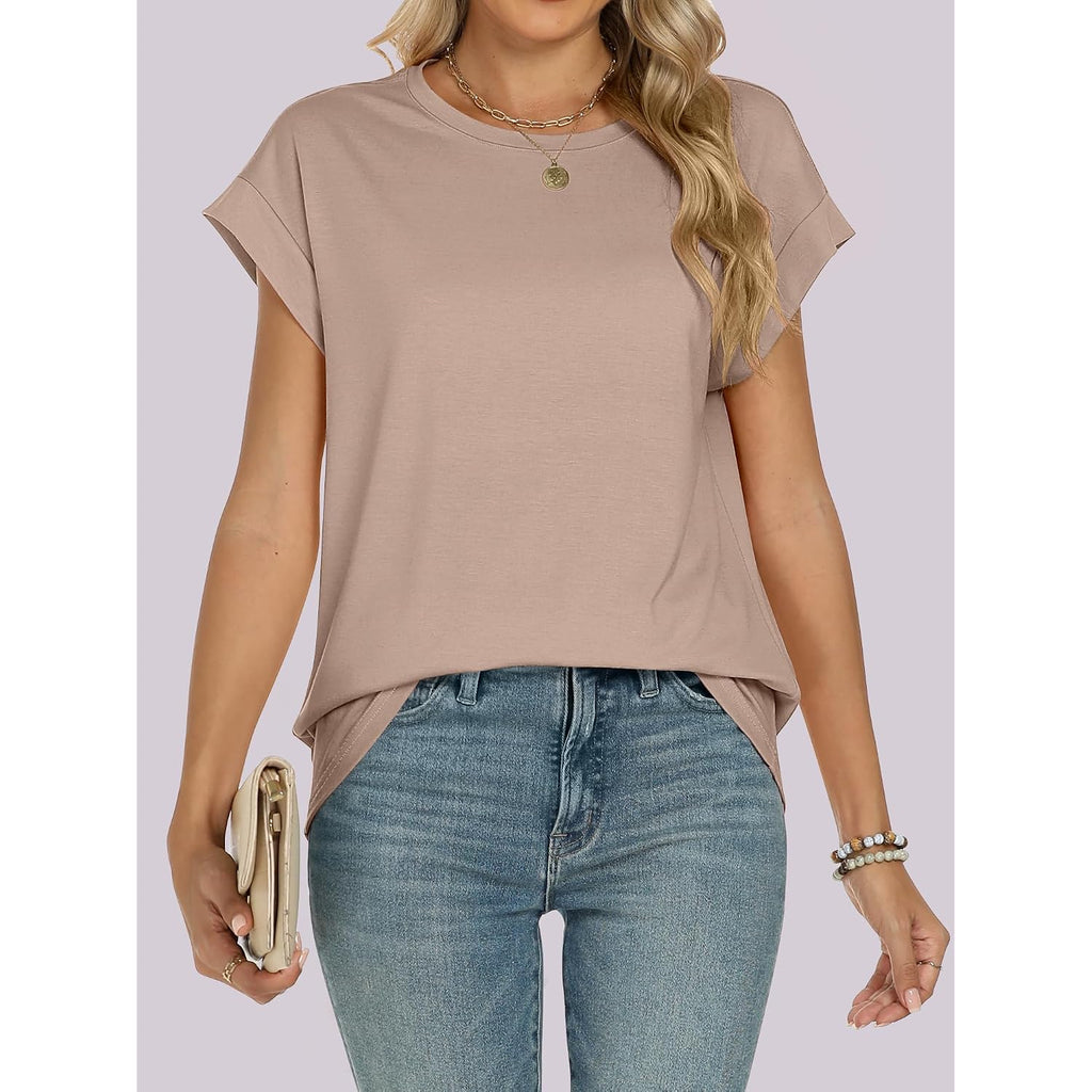 ANRABESS Womens Tops Summer Cap Sleeve Basic Tee Shirts 2026 Trendy Loose Fit Casual Dressy Business Work Tshirts Clothes