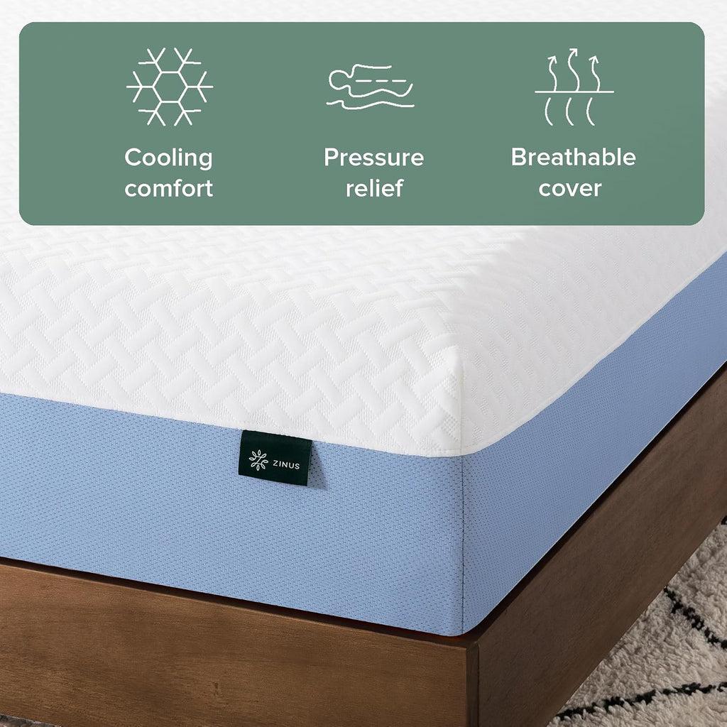 Zinus 8-Inch Twin Cooling Essential Memory Foam Mattress, White, Medium Feel, Fiberglass Free, Certified Safe Materials