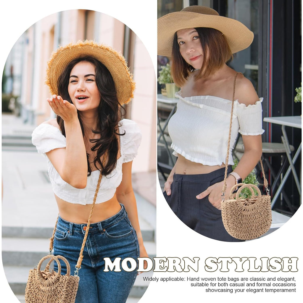 Straw Purses For Women Semi Circle Rattan Straw Purses Bulk With Handles For Women Wedding Guests Bridesmaid Gifts