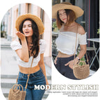 Straw Purses For Women Semi Circle Rattan Straw Purses Bulk With Handles For Women Wedding Guests Bridesmaid Gifts