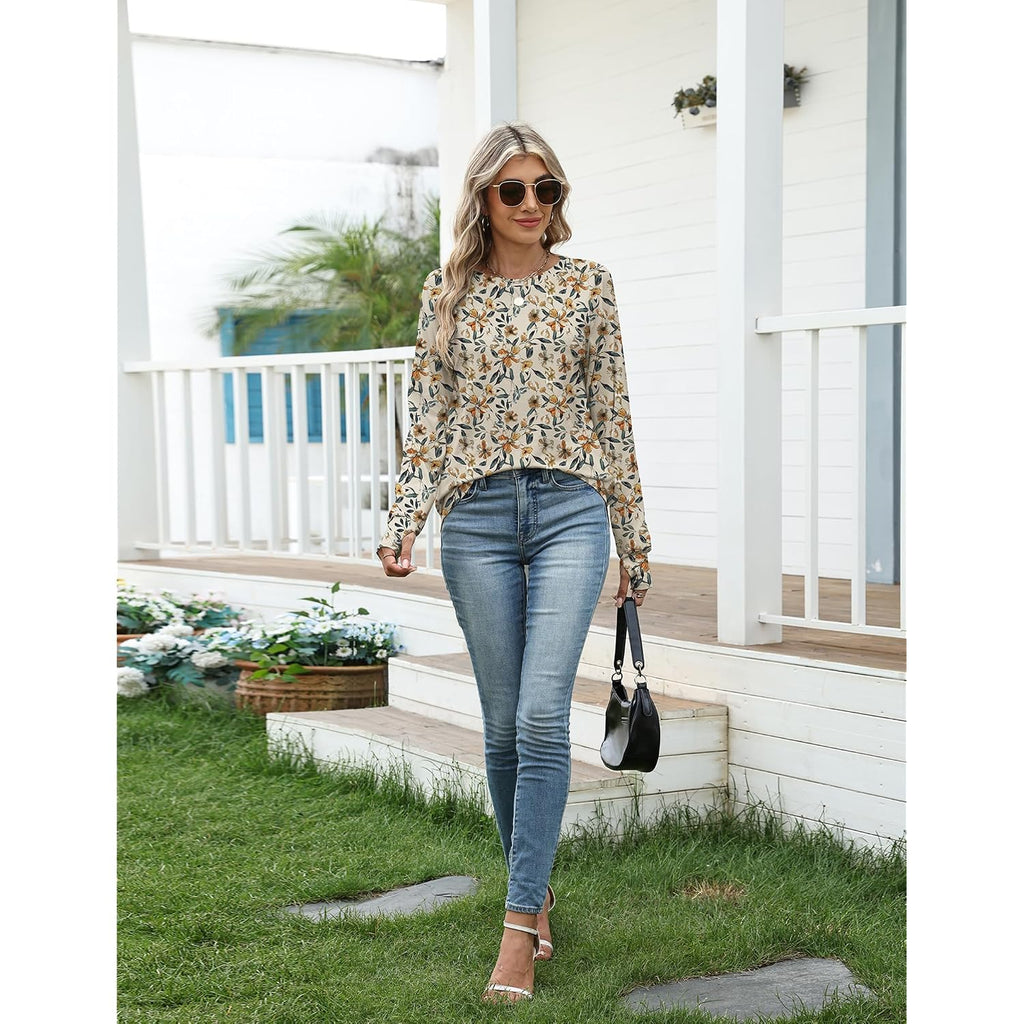 Zeagoo Women's Casual Long Sleeve Shirts Crew Neck Round Hem Loose T-Shirts Tunic Tops with Thumb Holes