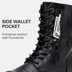 Women'S Combat Boots Low Heel, Mid Calf Military Boots With Card Knife Wallet Pocket