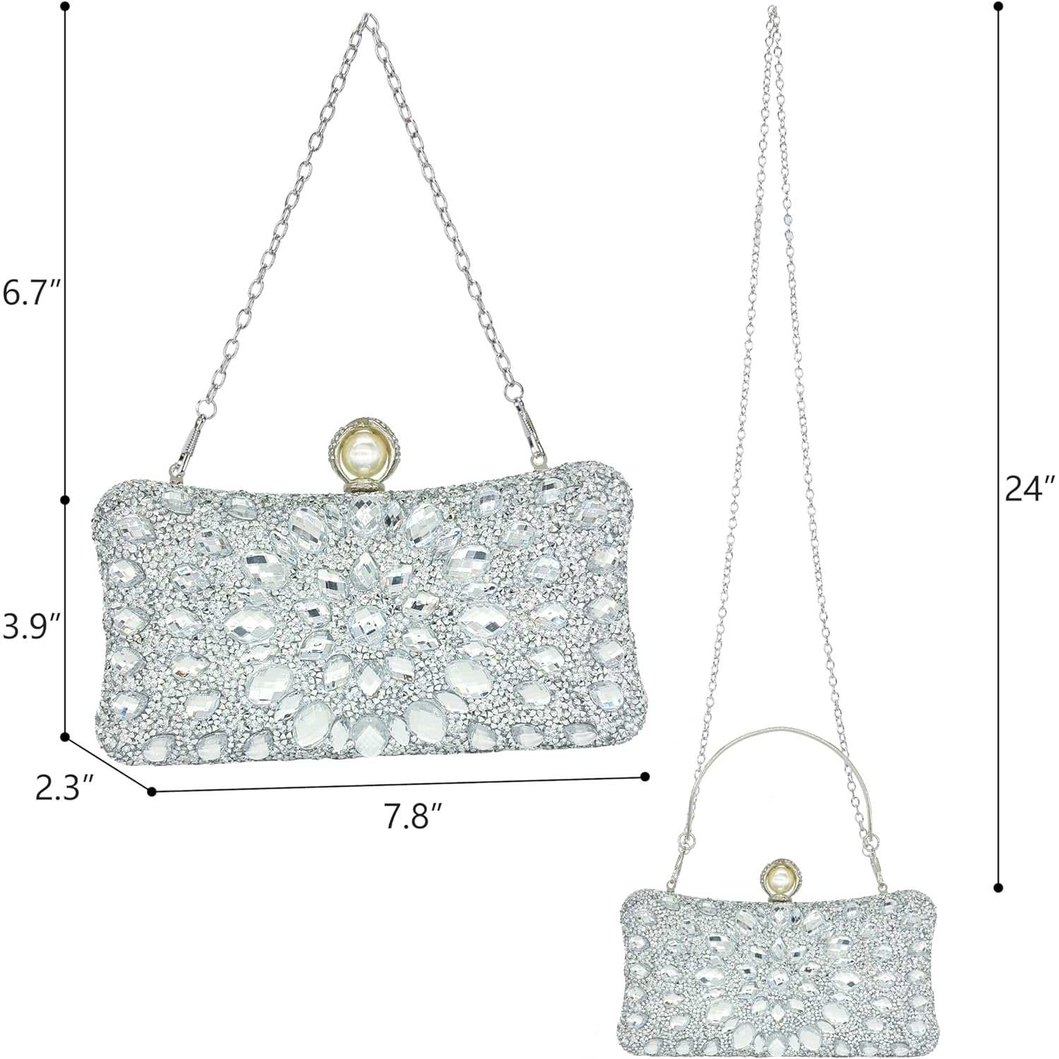 MAIRLOM Rhinestone Clutch Purses for Women Evening Wedding Formal - Pearl Clasp Handbag Crystal Gemstone Bag for Party Prom