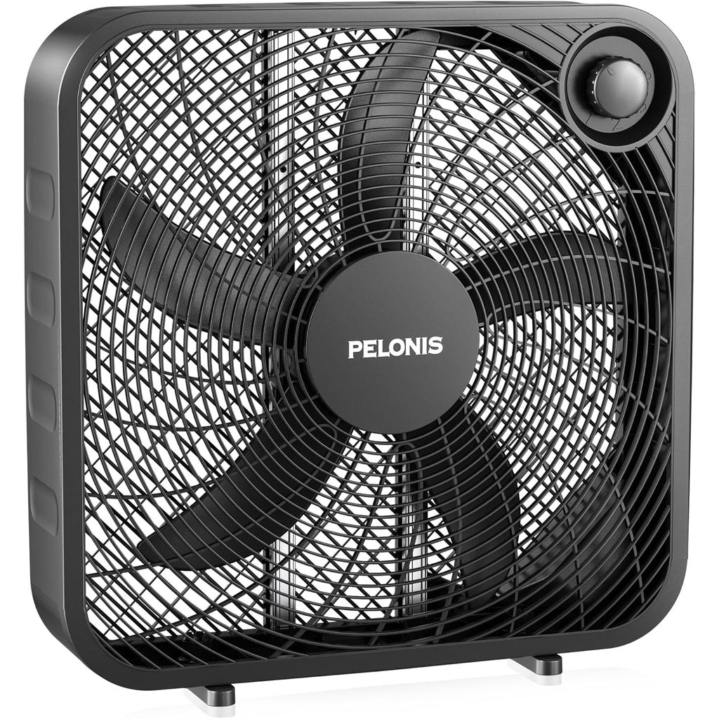 Pelonis 20 Inch Box Fan For Bedroom– 3 Speeds, 25Ft/S, Floor Fan, Window Fan, Table Fan, Desktop Fan With Superior Air Throw (2295 Cfm), Lightweight, 5 Blades, Suitable For Office, Living Room, Garage