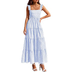 Prettygarden Womens 2026 Summer Casual Maxi Dresses Striped Square Neck Sleeveless Boho Flowy Sundress Beach Vacation Clothes