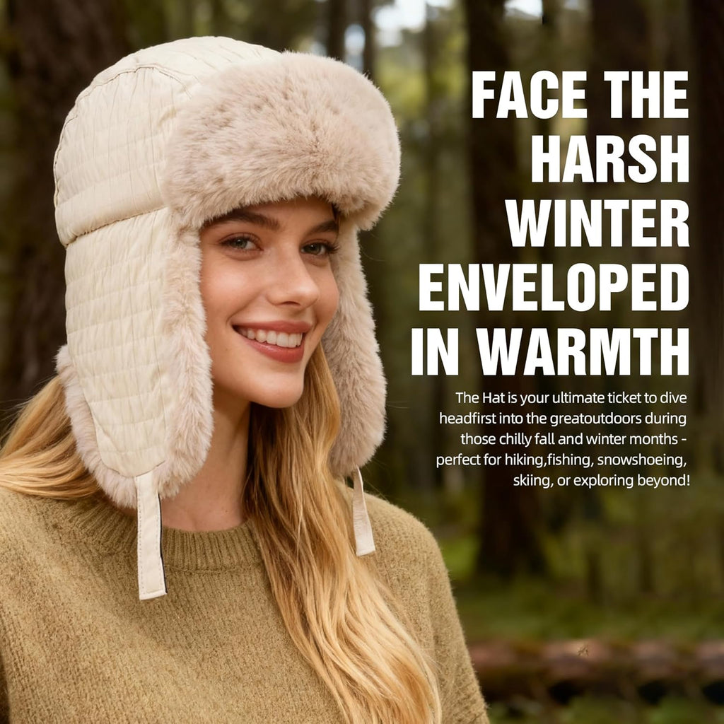 Winter Hat for Men Women Trapper Hat with Ear Flaps, Windproof Russian Trooper Hat for Cold Weather Hunting Skiing