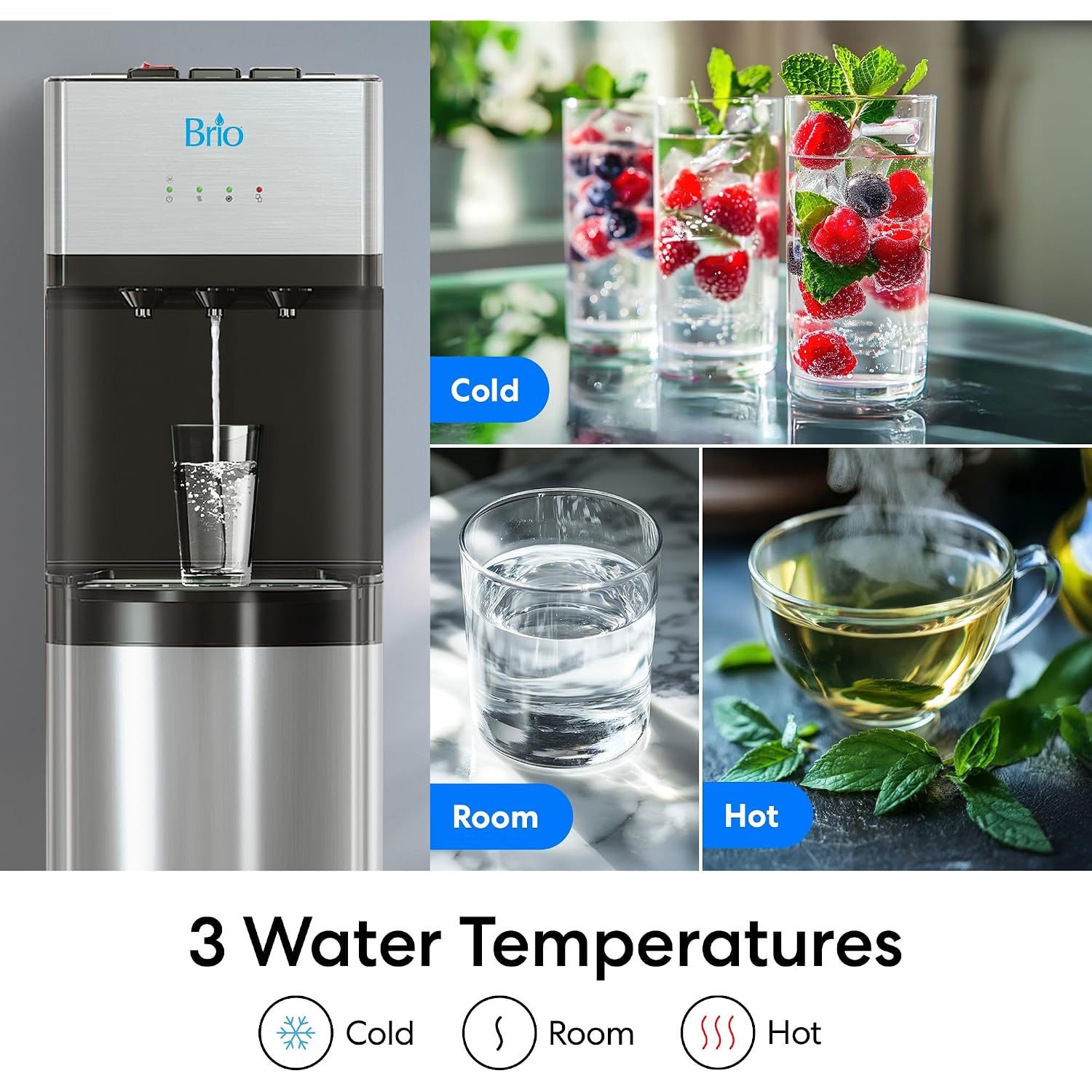 Brio Self Cleaning Bottom Loading Water Cooler Water Dispenser – Limited Edition - 3 Temperature Settings - Hot, Cold & Cool Water
