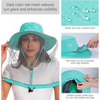 BASSDASH UPF 50+ Mosquito Sun Hat with Hidden Head Net and Neck Flap for Men Women Outdoor Fishing Hiking Camping Turquoise