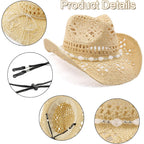 Cowboy Hat,Cowgirl Hat,Cowboy Hats For Women/Mens/Straw Wide With Shapeable Brim Cowboy Hat For Womens/White/Black.