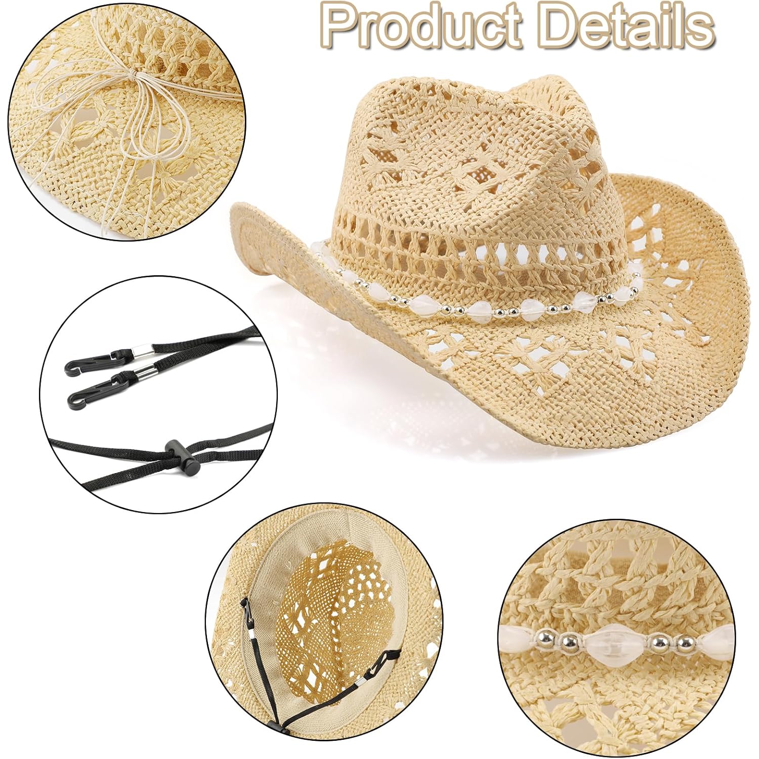 Cowboy Hat,Cowgirl Hat,Cowboy Hats For Women/Mens/Straw Wide With Shapeable Brim Cowboy Hat For Womens/White/Black.