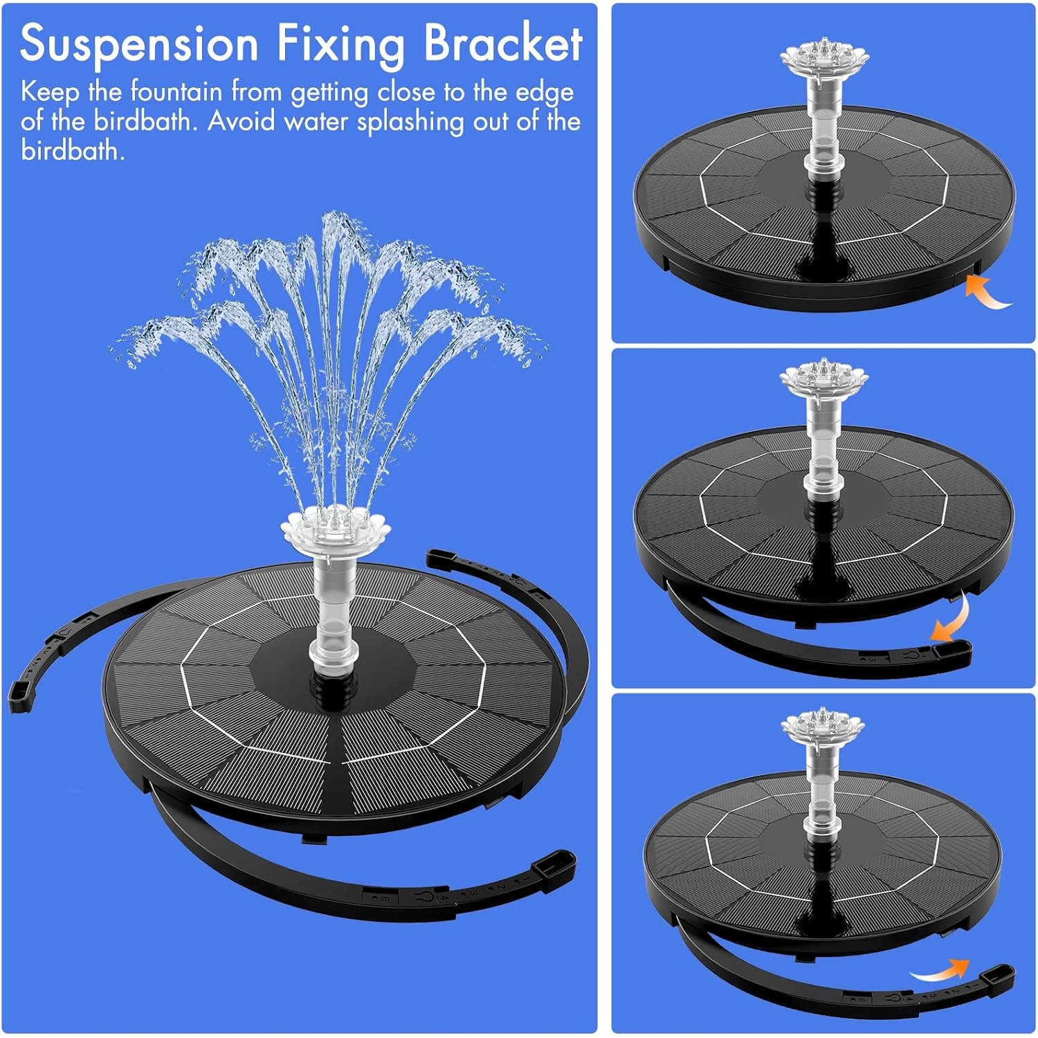 Aisitin 3.5W Solar Fountain Pump For Bird Bath Separated Design & 8 Nozzles | 3 Anti-Drift Brackets, Attracting Birds, Upgrade Filter, Floating Diy Solar Bird Bath Fountain For Garden Fish Tank Pond Yard