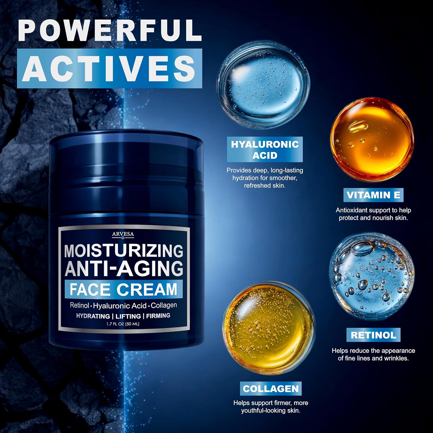 Mens Face Moisturizer Cream - Anti Aging Cream With Retinol, Collagen & Hyaluronic Acid Lightweight After Shave Lotion For Men - Hydrating, Firming & Wrinkle Repair - Day & Night Facial Men Skin Care