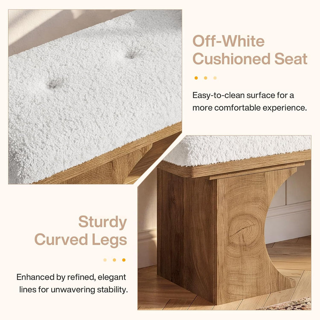 Tribesigns 47.24-Inch Upholstered Entryway Bench, Modern Rustic Shoe Bench With Soft Cushion And Curved Wooden Legs, End Of Bed Footrest For Bedroom, Foyer, Off-White And Brown
