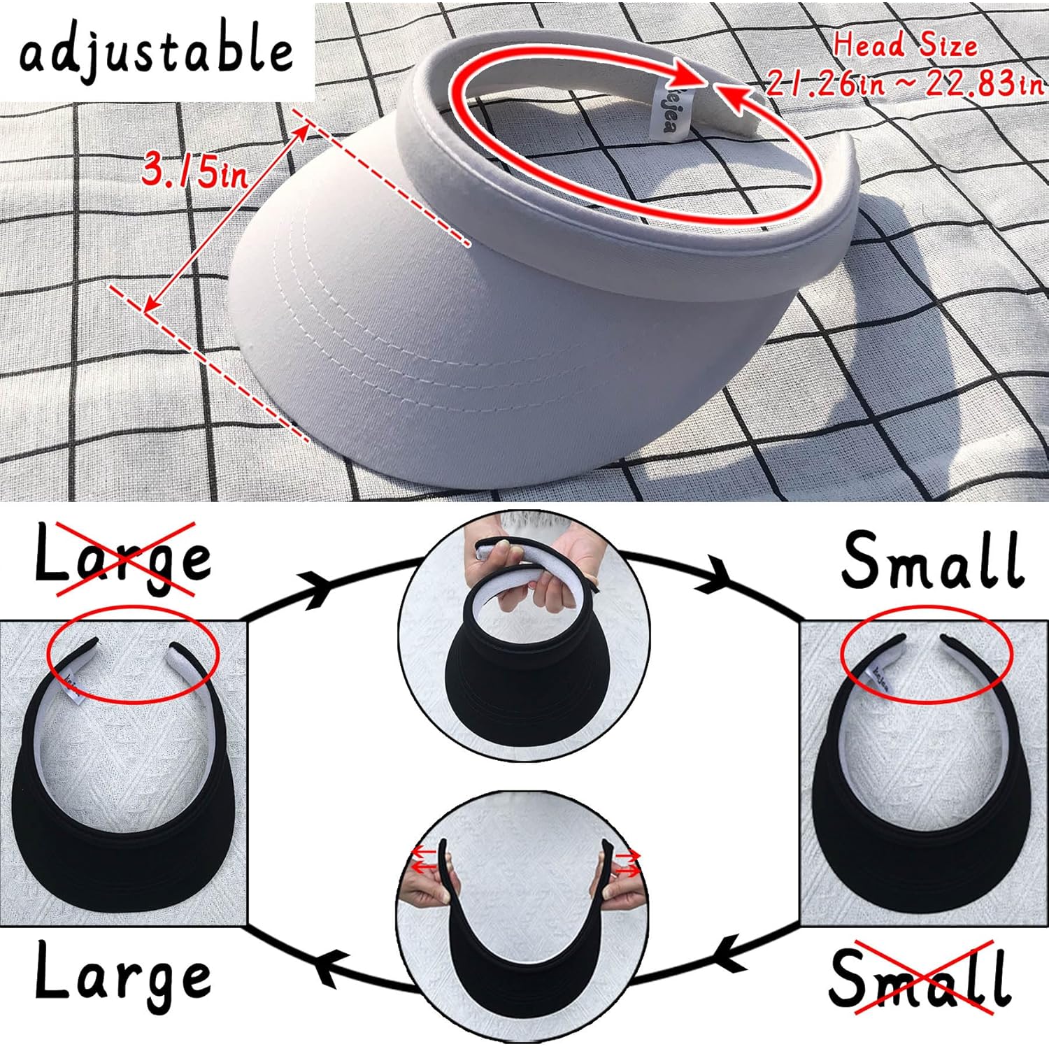 2 Pack Visor Women Men Sun Hat Clip On Visors Adjustable Sport Wide Brim Cap