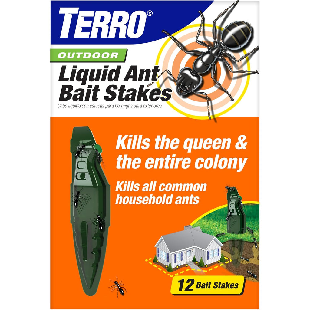 Terro Outdoor Liquid Ant Bait Stakes, 12-Pack, Ready-To-Use Ant Killer Trap | Outdoor Ant Trap For Household Ants Including Acrobat, Crazy, Ghost And Little Black Ants, Weatherproof Ant Colony Killer