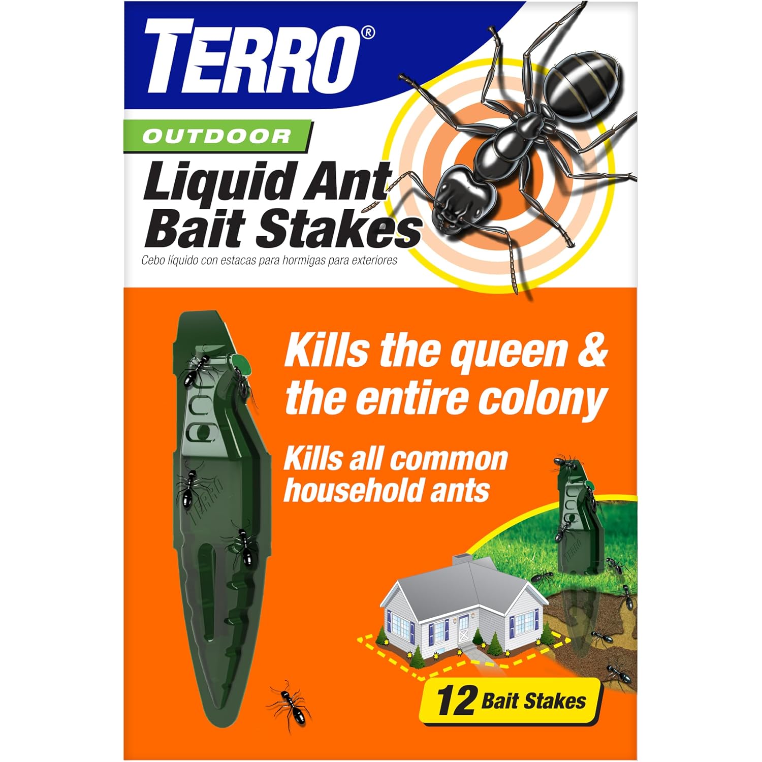 Terro Outdoor Liquid Ant Bait Stakes, 12-Pack, Ready-To-Use Ant Killer Trap | Outdoor Ant Trap For Household Ants Including Acrobat, Crazy, Ghost And Little Black Ants, Weatherproof Ant Colony Killer