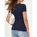ANRABESS Women Short Sleeve Crewneck Ribbed Knit Slim Fitted Shirts Summer Tops Basic Tee Casual 2026 Spring Outfits Clothes