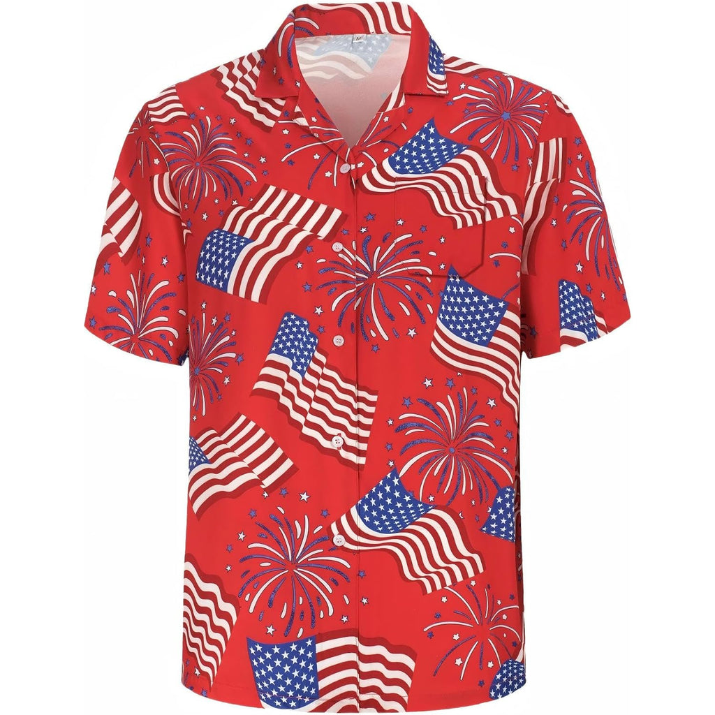 4th of July Hawaiian Shirt for Men Independence Day Patriotic Casual Beach Shirt for Parade Party