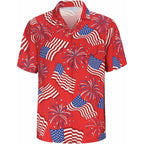 4th of July Hawaiian Shirt for Men Independence Day Patriotic Casual Beach Shirt for Parade Party