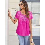 Zeagoo Women Tunic Tops Dressy Casual Summer Short Sleeve Shirts Floral Loose Fit Pleated Boho Top S-XXL